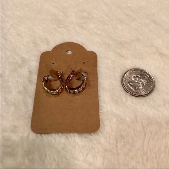 Gold Tone & Rhinestone Small Hoop Latch Back Earrings - Picture 3 of 9